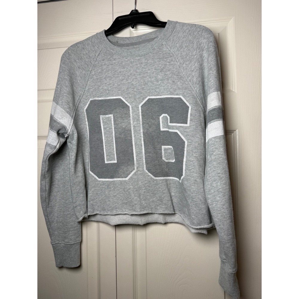 Aerie Womens 06 Long Sleeves Cut Out Crew Neck Gray‎ Pullover Sweatshirt Cropped